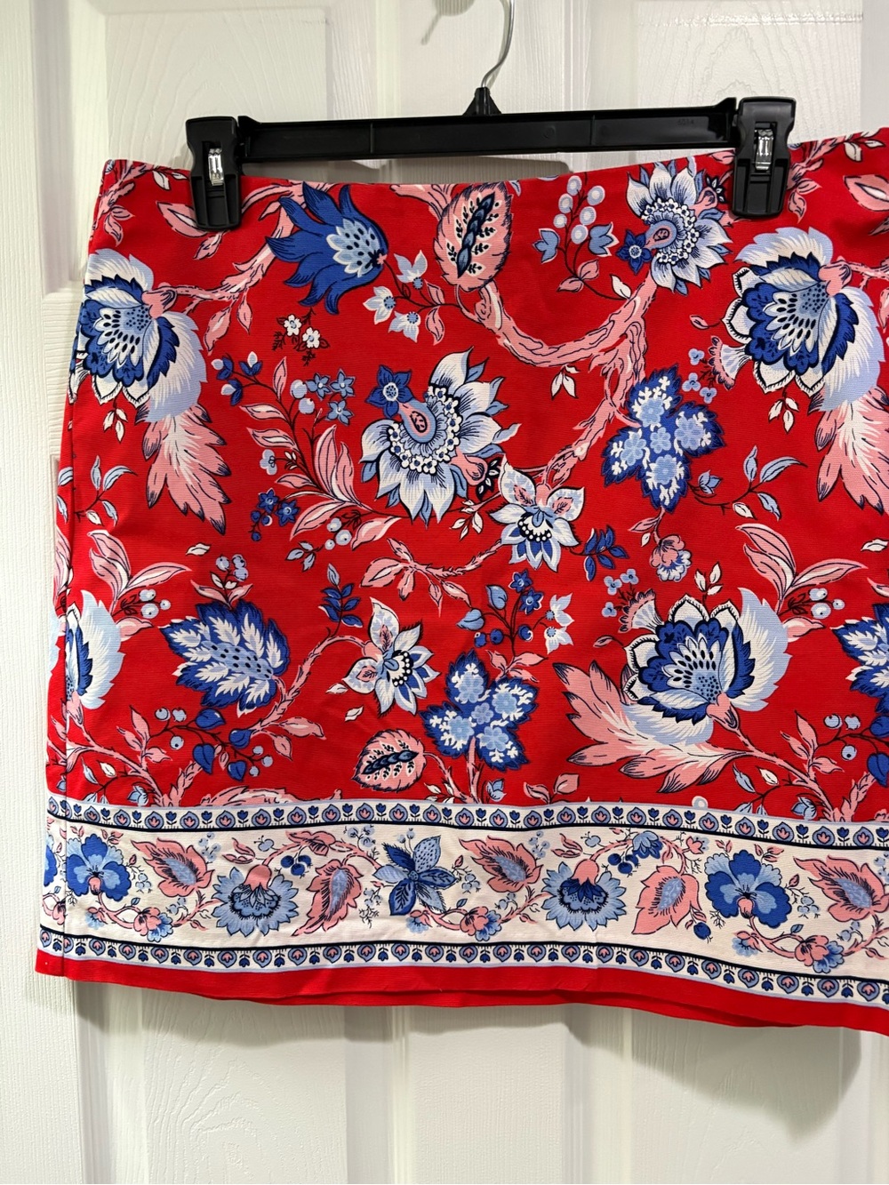 Talbots Red Floral Mini Skirt with Blue and Pink Accents
